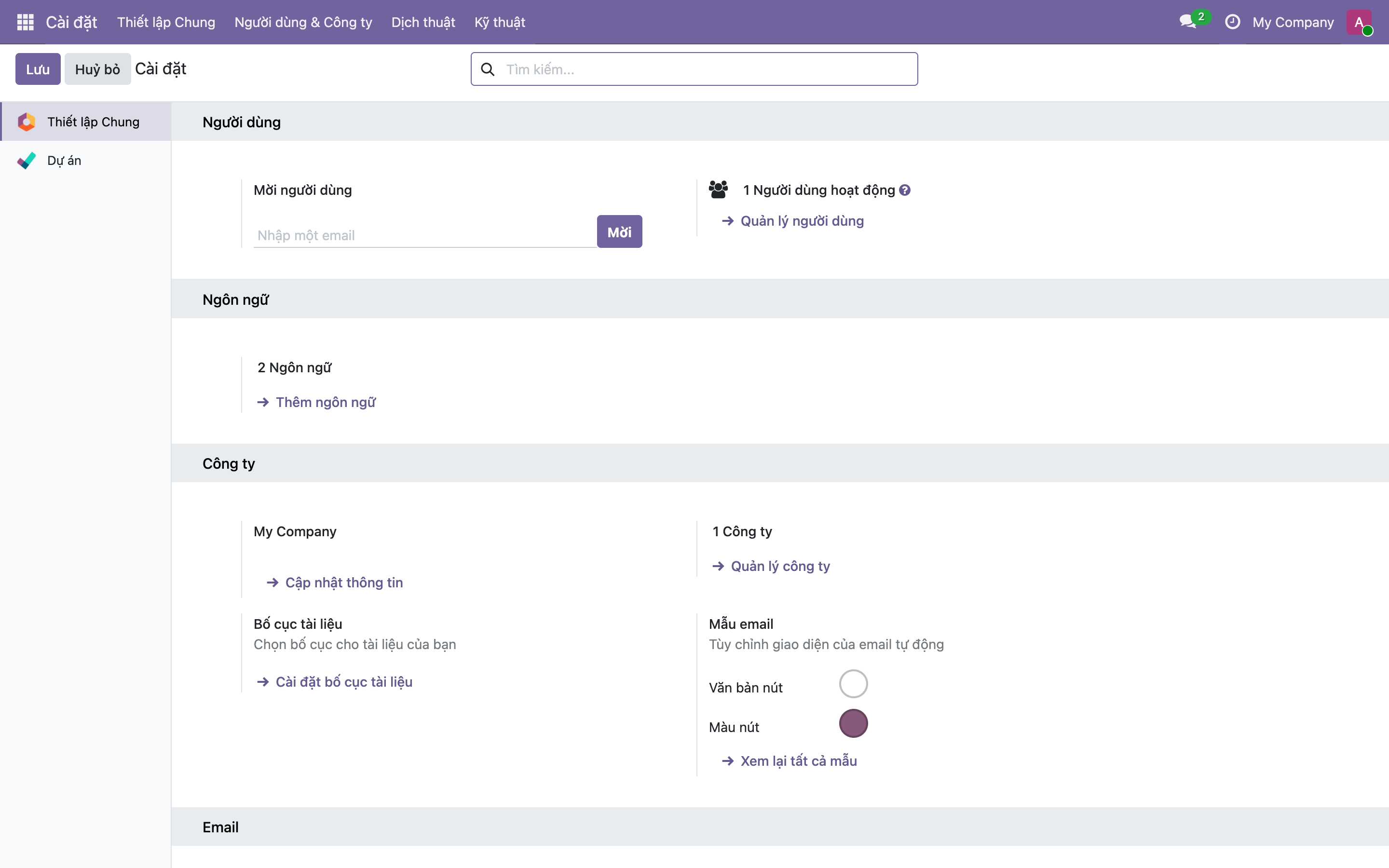 Thanh menu Cài đặt sau khi bật developer mode, xuất hiện thêm mục Dịch thuật và Kỹ thuật
