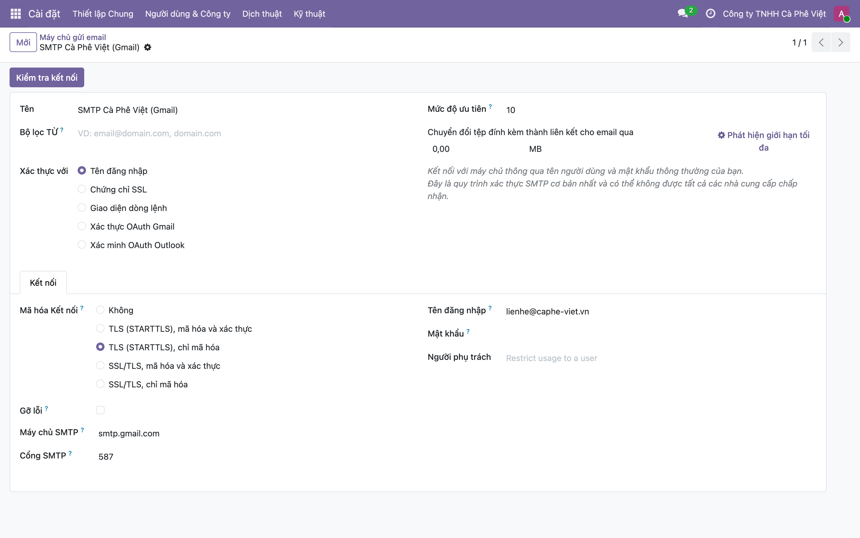 Form máy chủ gửi thư SMTP