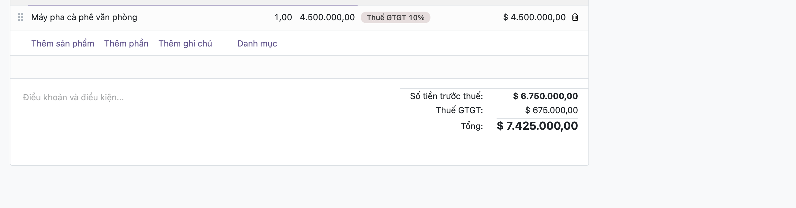 Phần tổng tiền với thuế GTGT